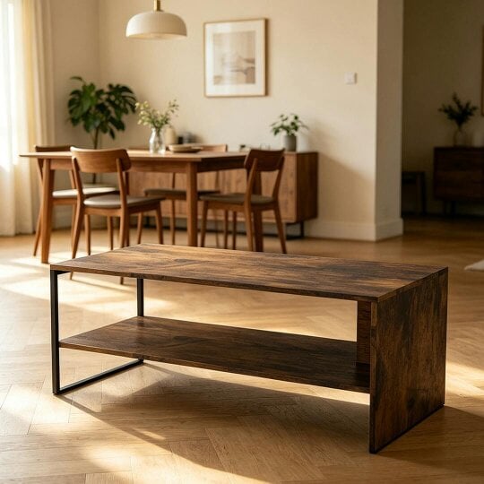 Havendro Wooden Coffee Table Steel Frame Open Storage Shelf Living Room Furniture