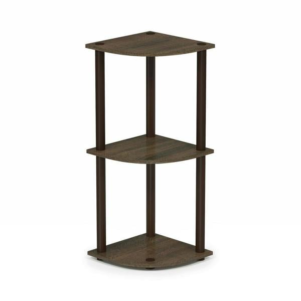 WALPLUS Elegant Turn-N-Tube 3-Tier Corner Display Rack Multipurpose Shelving Unit, Walnut/Brown for Study Room