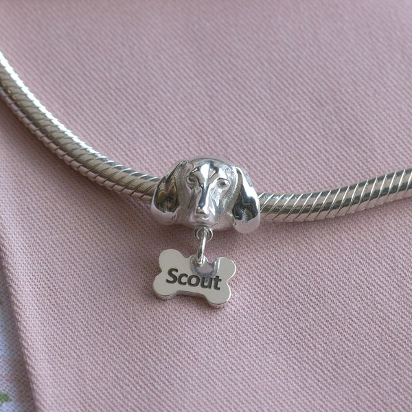 Mylee London Dachshund Head Silver Charm Bead - Personalised