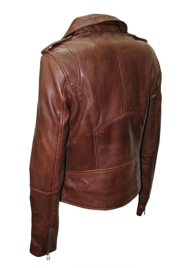 Infinity Leather Womens Chestnut Leather Biker Jacket-Reynosa