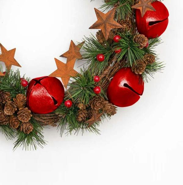40cm Green Christmas Wreath with Bells and Stars, PVC Decorative Seasonal Display image 3