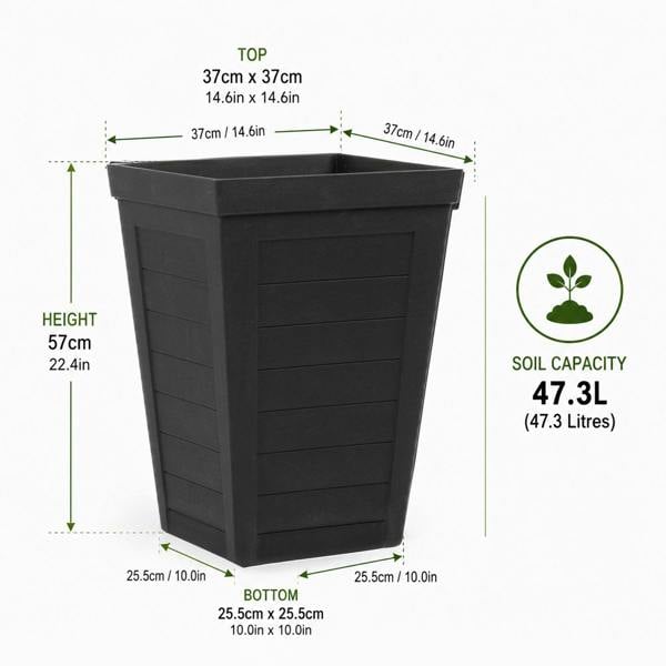Nicoman Savana Black Plank Recycled Rubber Plant Pot