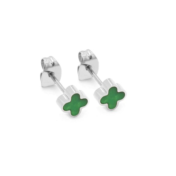 Say It With Green Crystal Clover Earrings - Silver