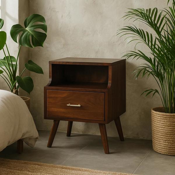 Wyld Haus Cortona Antique Mango Wood Raised Back Bedside Table
