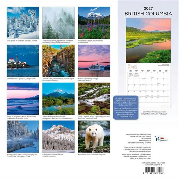 British Columbia Calendar 2027, Wall Calendars, Month To View, Travel, Gift
