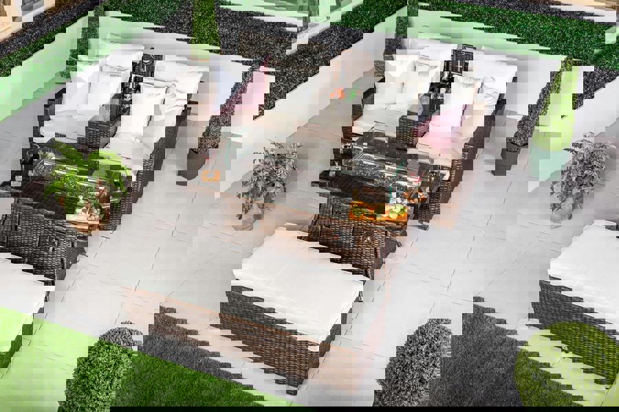 Giardino Havana 2 Seat Modular Sofa Rattan Garden Balcony Furniture Set Outdoor Drinks Cooler Table, Fire Pit Coffee Table & Bench