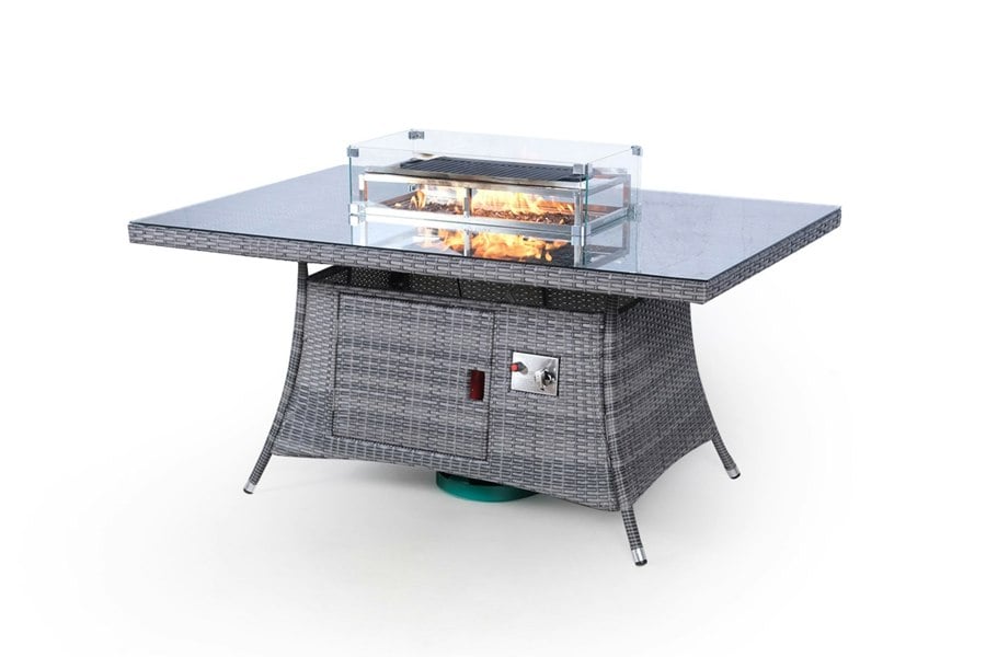 Giardino Fire Pit 6 Seater Rectangle Rattan Dining Table