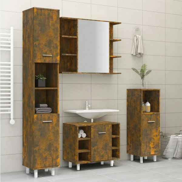Berkfield Bathroom Cabinet Smoked Oak 30x30x179 cm Engineered Wood