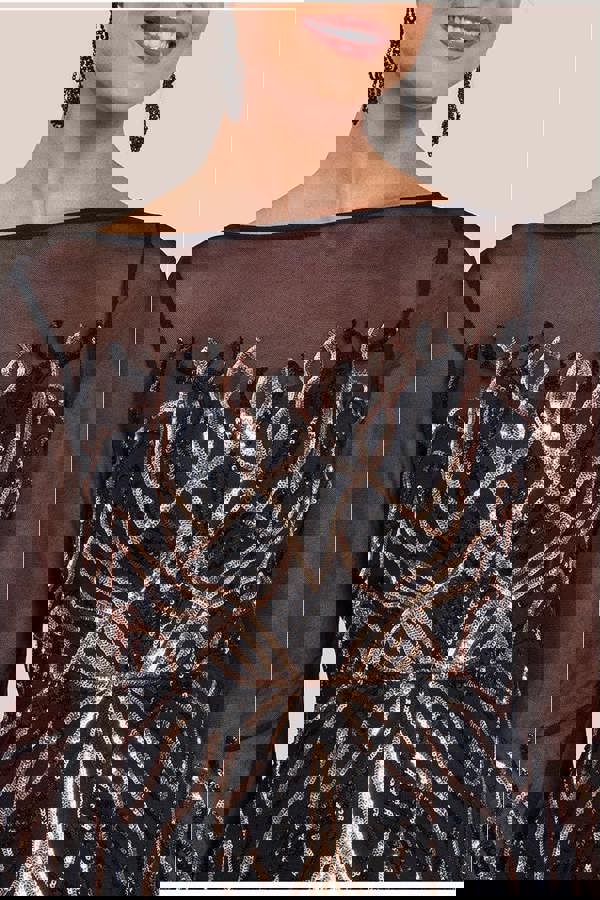 Long Sleeve Sequin Flame Midi Dress - Black DR3605