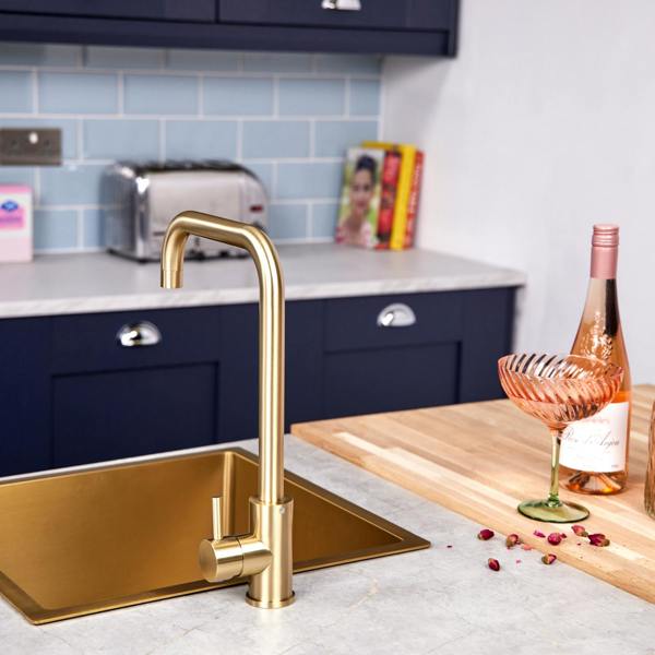 Flode Dellen | Single Lever Kitchen Sink Mixer Tap with Swivel Spout | Square Neck Design | Brushed Brass Finish