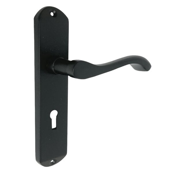 EDH Door Hardware EDH Cadenza Matt Black Victorian Scroll Door Handles – Lever Lock Backplate 178mm x 38mm