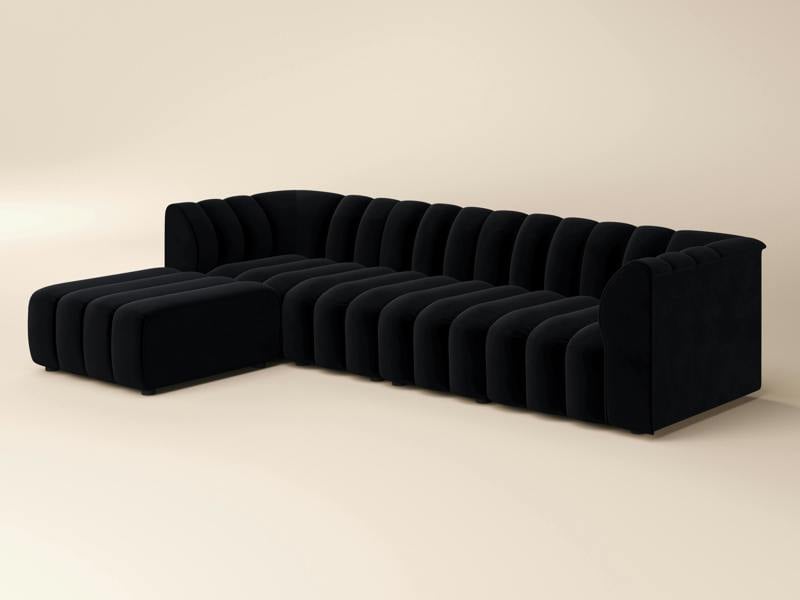SOLACE+CO Halle Channel Tufted 4 Seater Modular Sofa with Reversible Footstool Black Velvet