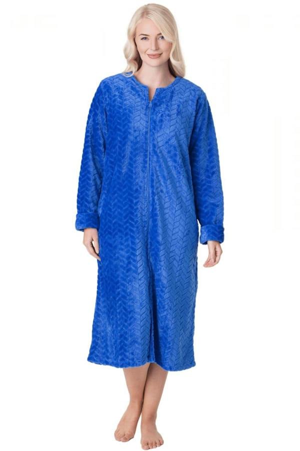 Womens Supersoft Zip Front Embossed Housecoat