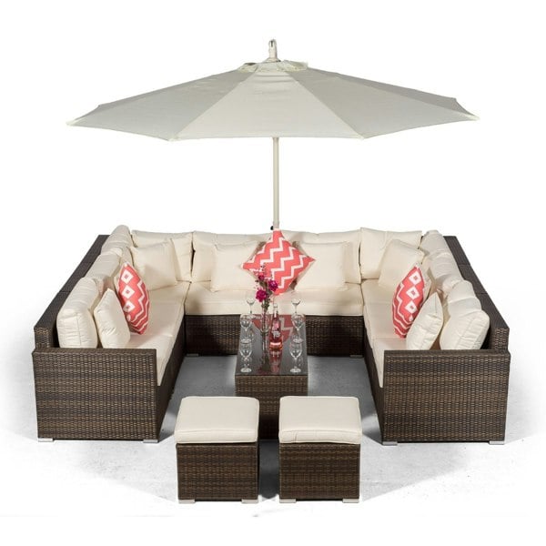 Giardino Havana 8 Seat Rattan Corner Sofa Set with Coffee Table and 2 Stools