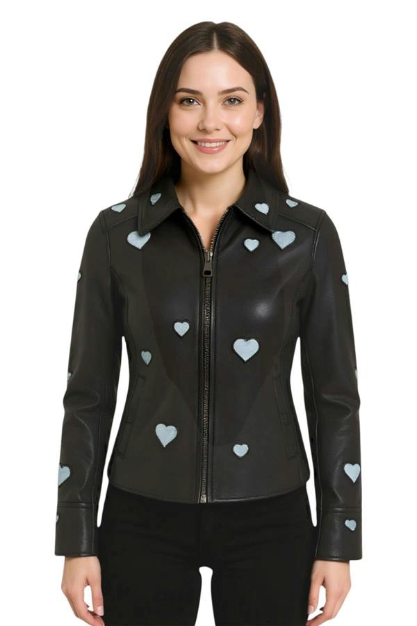Infinity Leather Women’s Black Leather Hearts Biker Jacket  - Wynyard