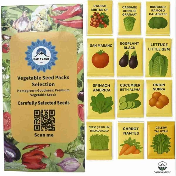 Vegetable seeds kit with heirloom vegetable varieties for home gardening
