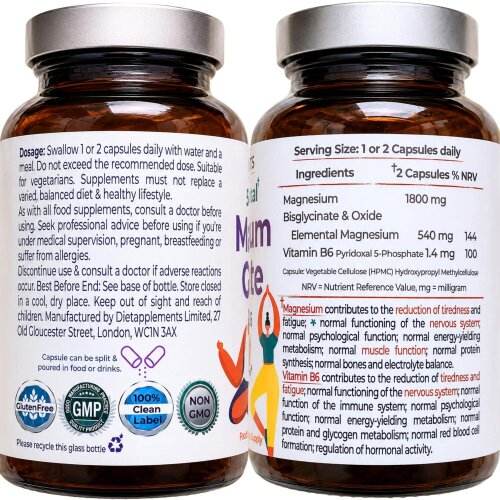 Dietapplements Magnesium Glycinate & Vitamin B6 for the Nervous System & Fatigue