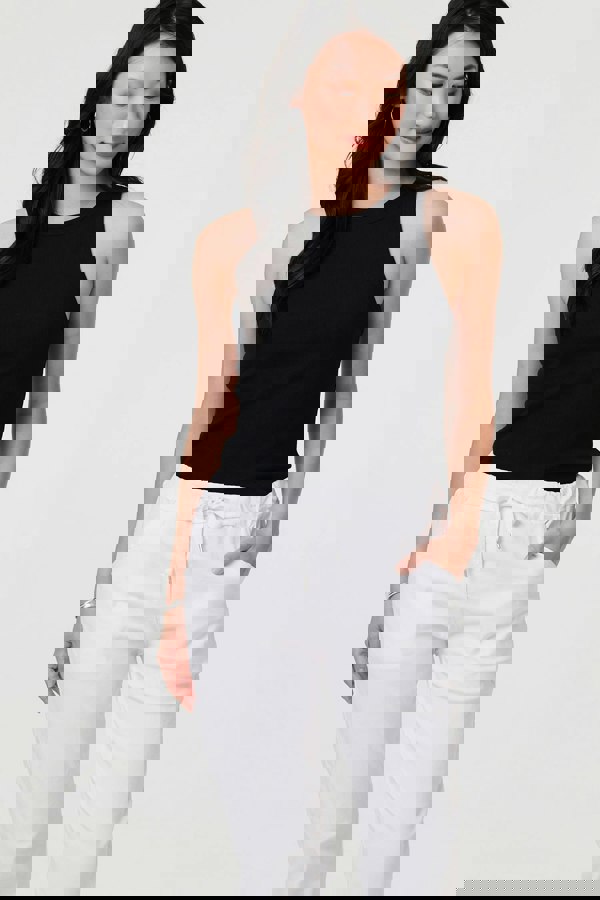 White | Drawstring Tie Waist Tapered Trousers
