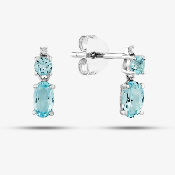 T. H. Baker 9ct White Gold Aquamarine & Diamond Dropper Earrings BSSE413-AQ