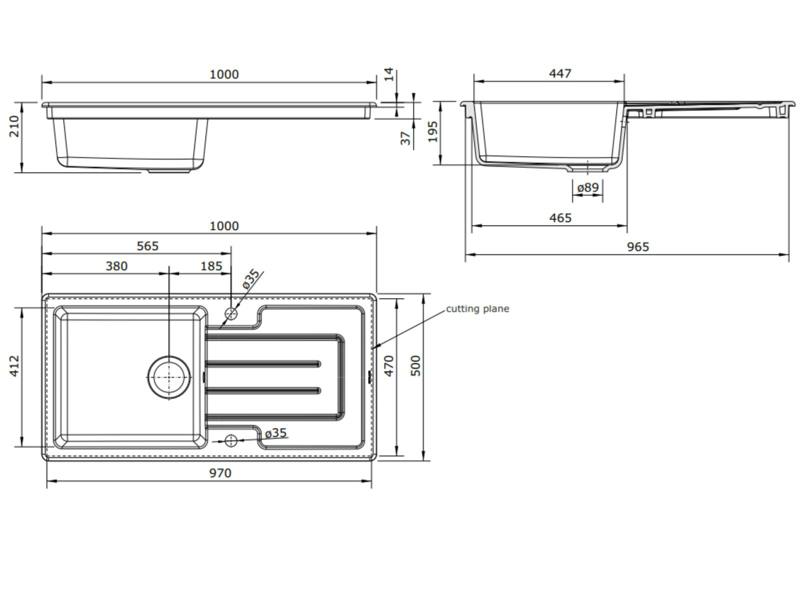 Flode Siljan Fireclay | 1 Bowl White Ceramic Kitchen Sink | Inset with drainer | Strainer Wastes Supplied | 1000 x 500 mm