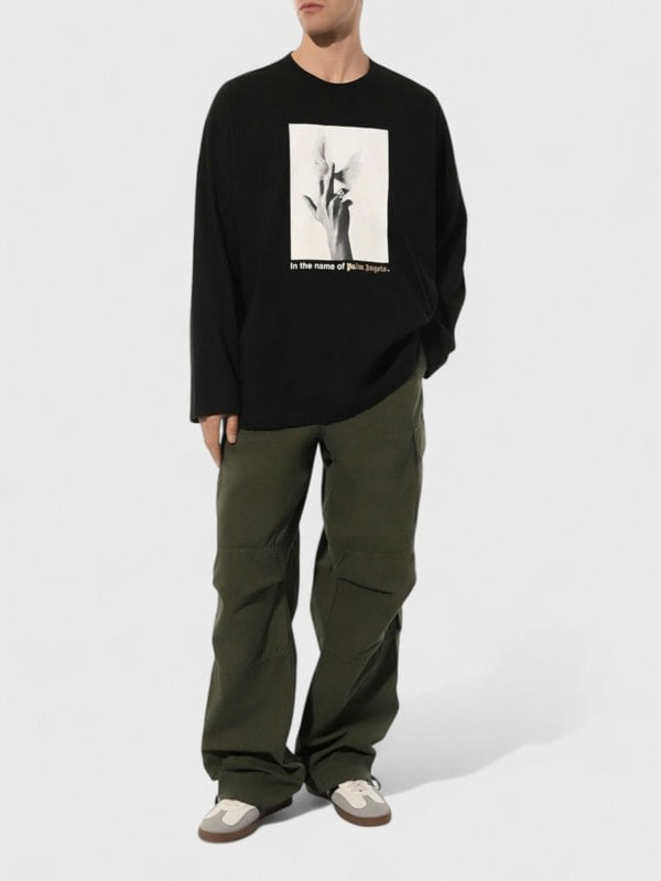 Palm Angels Wings Loose Tee Long Sleeve Black - Supplied FashionPalm Angels