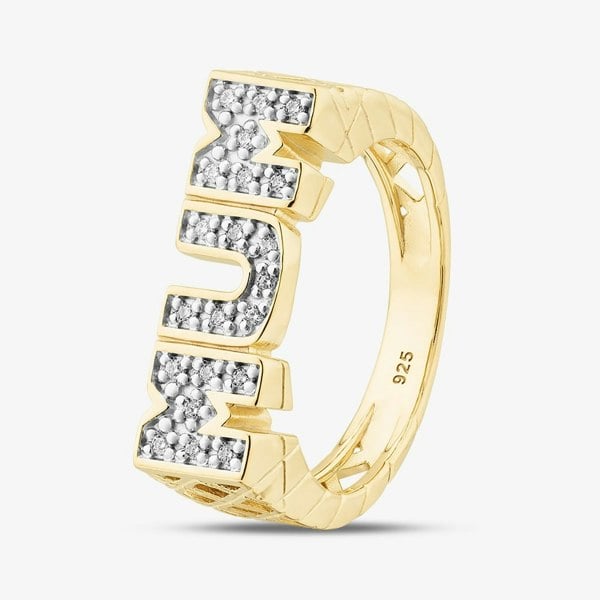 T. H. Baker Silver Gold Plated Cubic Zirconia Mum Signet Ring S2079Y