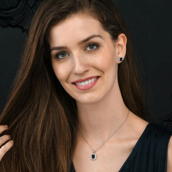 namana 925 Sterling Silver Emerald Cut Blue Halo Pendant Necklace For Women
