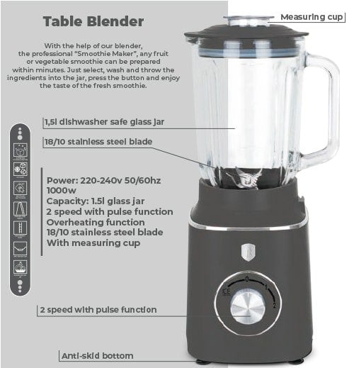 Table blender with 1,5 L GLASS jar,Berlinger Haus BH9539