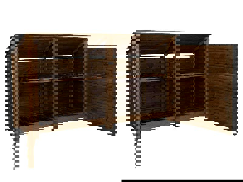 Arbor Garden Solutions Wooden Log Store (Roof Sloping Back) with Doors and Shelf W-227cm, H-126cm or 180cm, D-88cm - Brown Finish