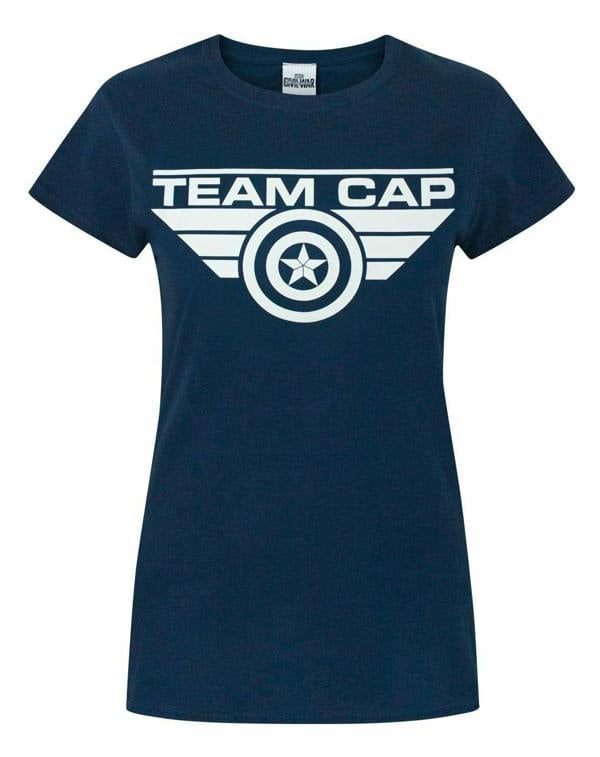 Marvel Womens Blue Captain America - Team Cap Slogan Short Sleeved T-Shirt