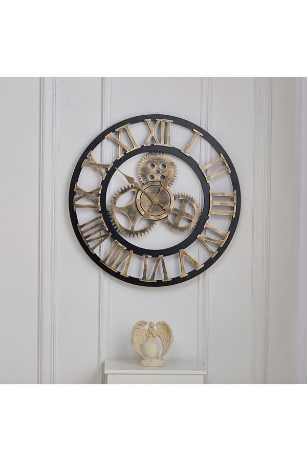 Living and Home 58cm Dia Industrial Gear Roman Numeral Wall Clock