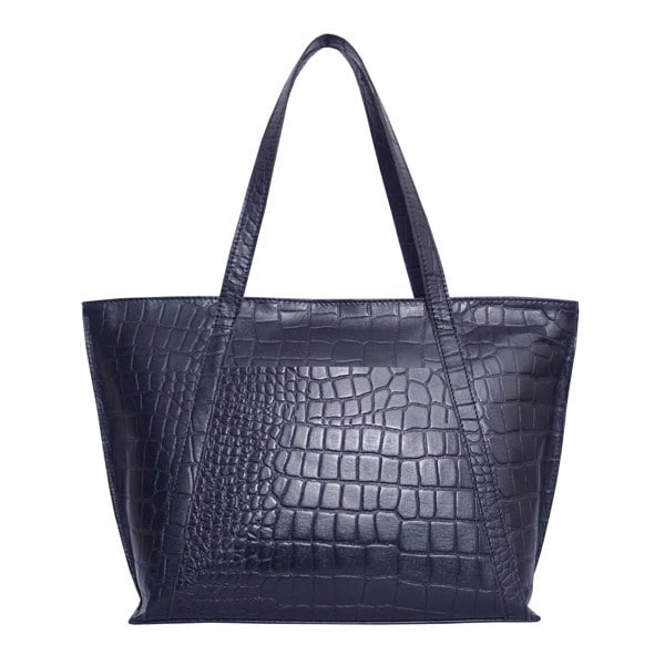 Assots London 'AGNES' Navy Croc Real Leather Designer Tote Bag