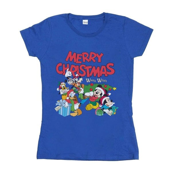 Disney Womens/Ladies Mickey And Friends Winter Wishes Cotton T-Shirt - Royal Blue