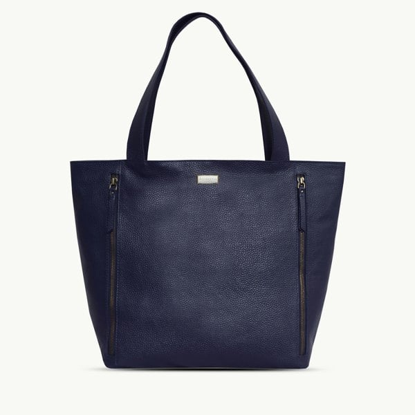 Assots London 'CORDER' Navy Pebble Grain Real Leather Oversized Tote Bag