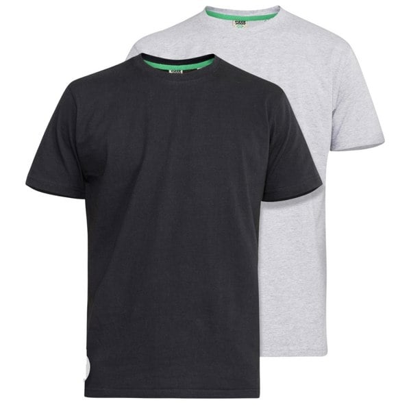 Duke Mens D555 Fenton Kingsize T-Shirt (Pack Of 2) - Black/Grey