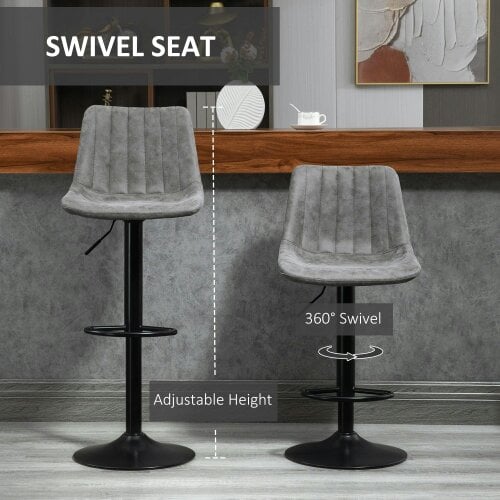 Wyld Haus Doneha Faux Leather Grey Adjustable Breakfast Bar Chairs Set Of 2 With Upholstered Seats