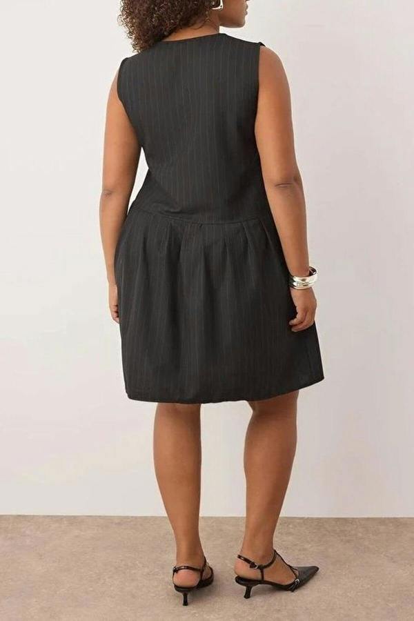 WOVCOR Striped Button Detail Mini Woven Plus Size Dress