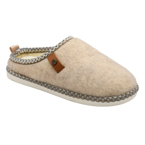 Dunlop Ladies Felt Look Mule Slippers Grey Oatmeal Warm Plush UK 3-8