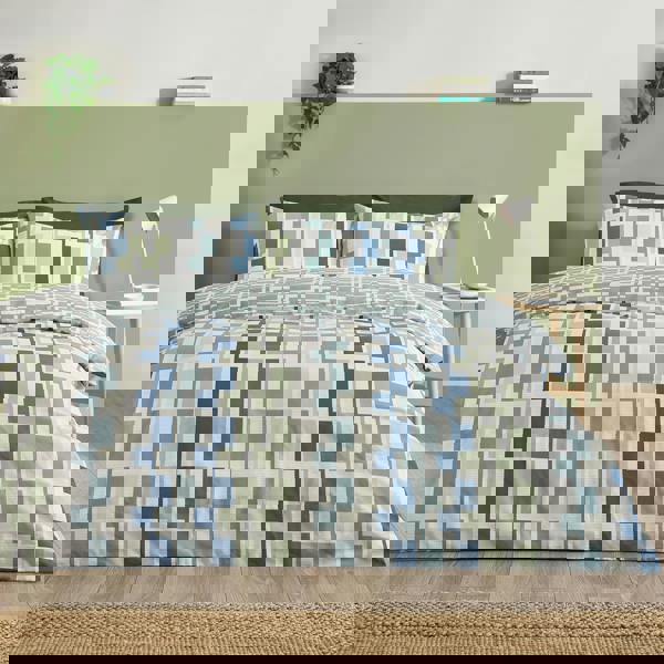 Catherine Lansfield Bryson Geo Reversible Duvet Cover Set Blue