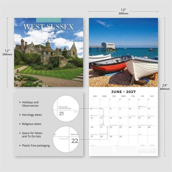 West Sussex Calendar 2027, Wall Calendars, Month To View, Travel, Gift