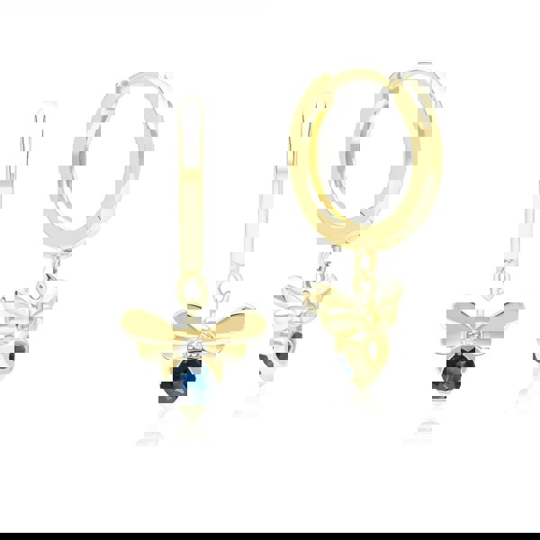 Honeycomb Inspired Blue Sapphire and Diamond Bee Hoop Earrings in 9ct Yellow GoldBack  135E1874039