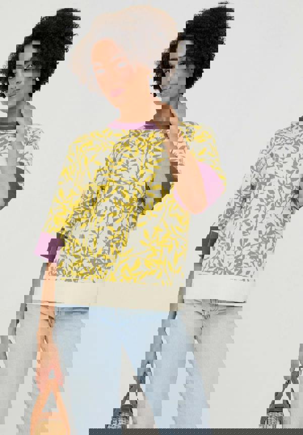 Daffodil Slouchy Leaf Print Knitted T-shirt In Multi - image 4