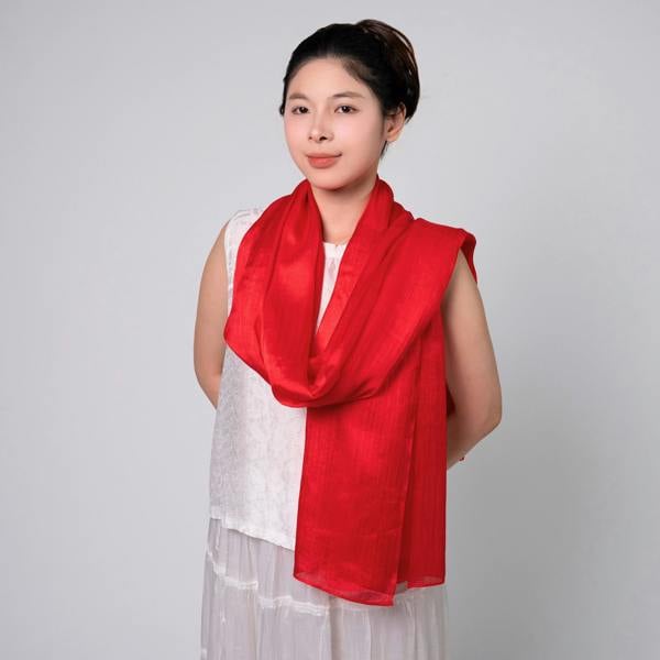 Bright Red Silk Scarf – Hand-Dyed Mulberry Silk, Christmas Gift & Wedding Wrap
