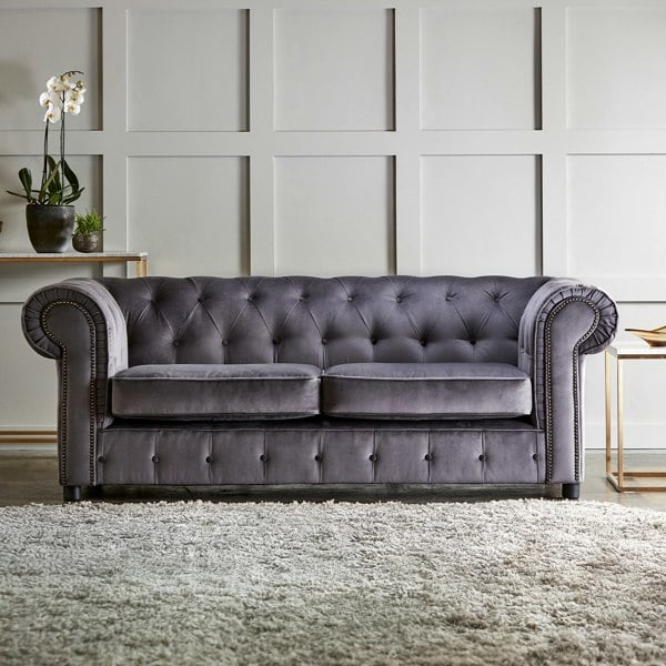 Furnishings For Less Ashbourne Chesterfield Plush Velvet Fabric Sofa Suite