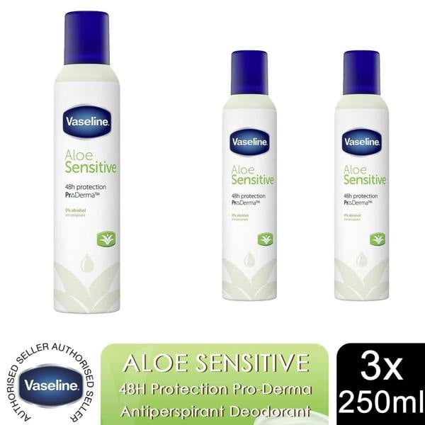 Vaseline Aloe Sensitive Anti-Perspirant Deodorant Spray for Women 250ml, 3 Pack