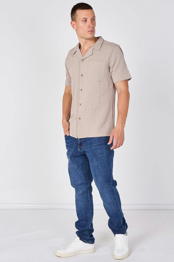 Textured Short Sleeve Revere Collar Shirt