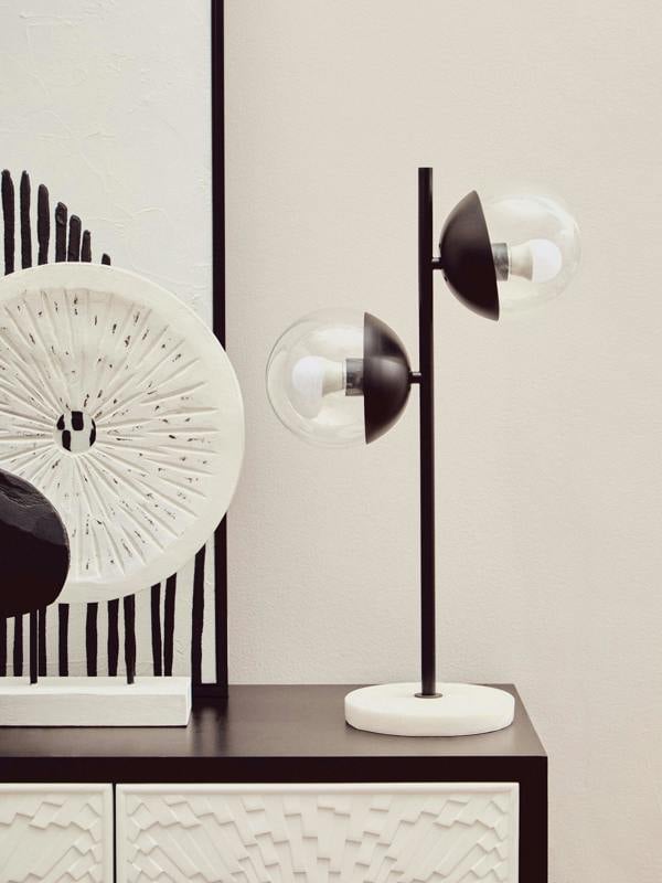 Interiors by Premier Revive Two Light Black Metal and Marble Table Lamp