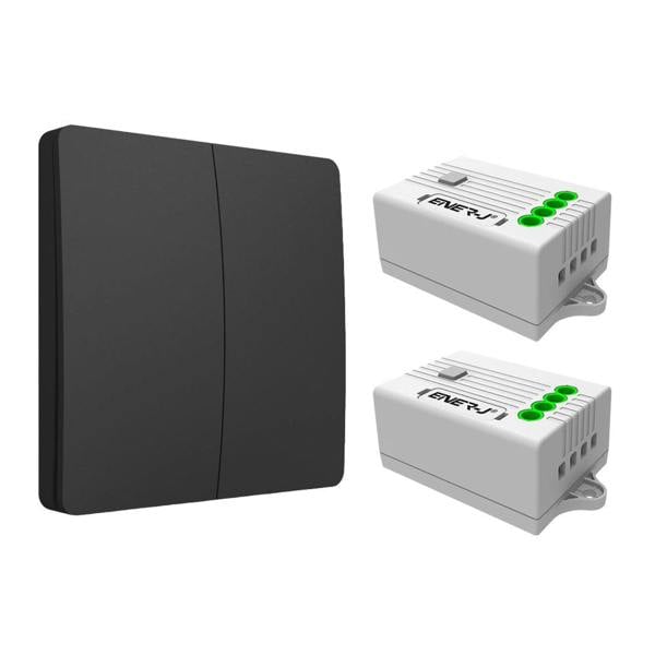ENER-J 2 Gang Wireless Kinetic Switch, (Black Finish) + 2 x  500W RF Receiver