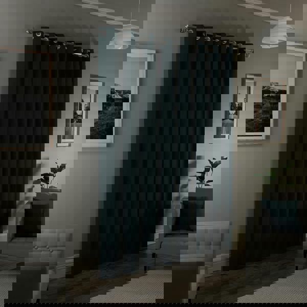 Enhanced Living Teal Textured Basketweave 100% Blackout Curtains - Thermal/Energy Saving Pair with Eyelets For Living Room & Bedrooms