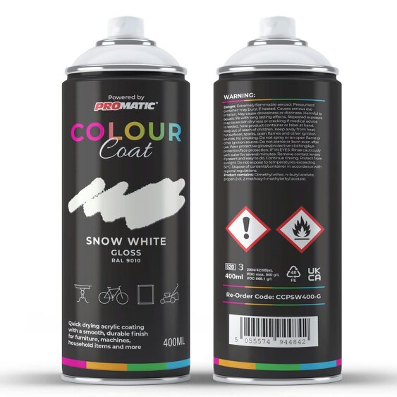 Colour Coat Snow White RAL 9010 Gloss Spray Paint 400ml
